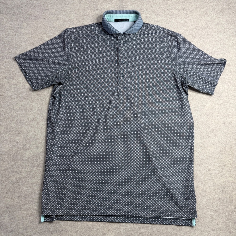 Greyson Clothiers Mens Golf Polo Shirt Medium Grey Blue Geometric Print Short